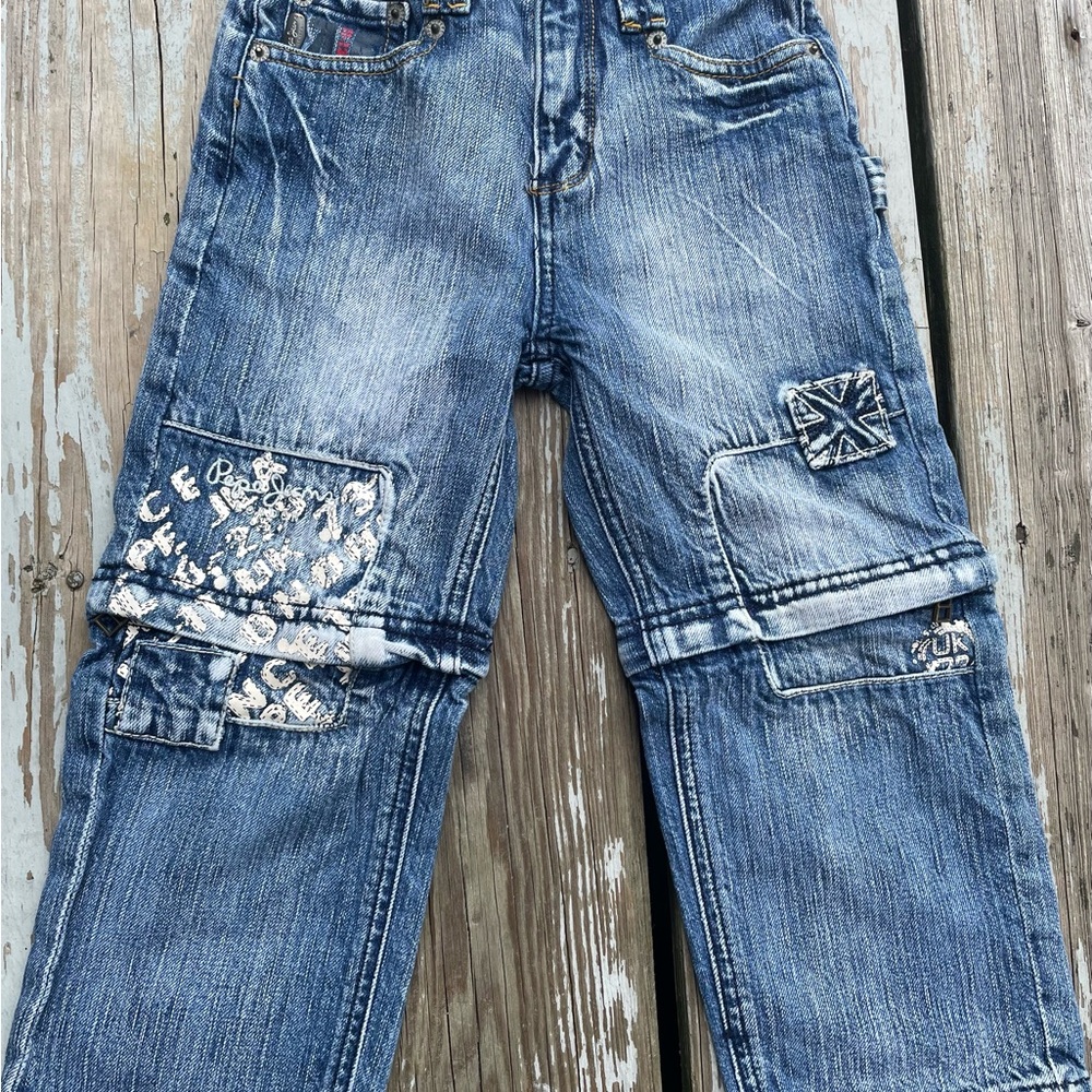 Pepe London Toddler Jeans Blue Denim with Patchwork Accents sz 4T
